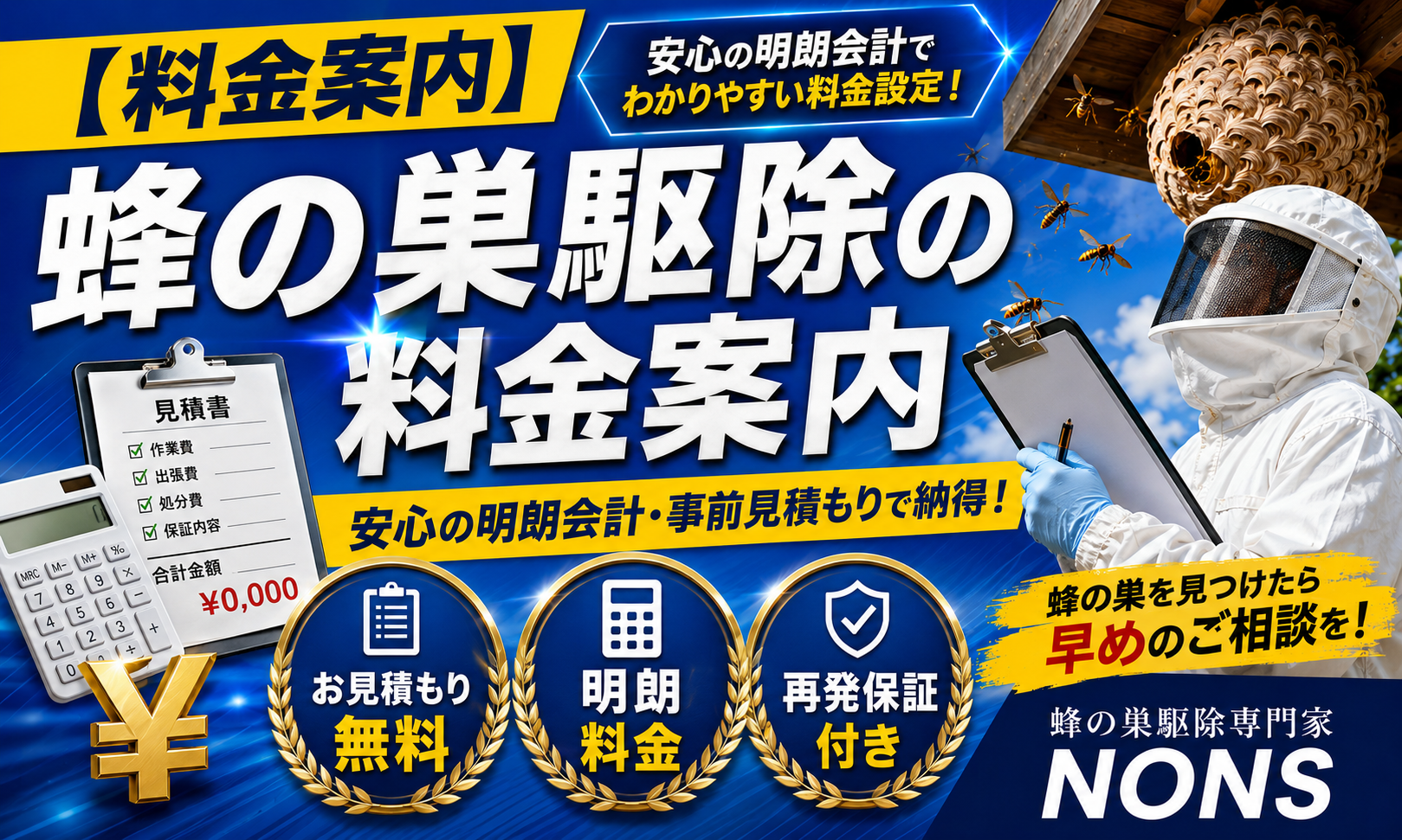 福島蜂の巣駆除専門家NONSの料金案内